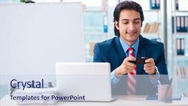  Presentation with whiteboard - Presentation design having young handsome businessman in front background and a sky blue colored foreground