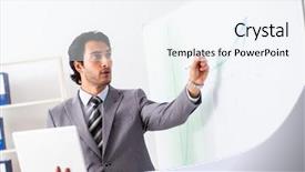  Presentation with whiteboard - Presentation theme consisting of young handsome businessman in front background and a  colored foreground