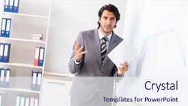  Presentation with front of burj khalifa - Beautiful presentation design featuring young handsome businessman in front backdrop and a sky blue colored foreground