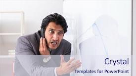  Presentation with whiteboard - Presentation theme with young handsome businessman in front background and a sky blue colored foreground