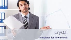  Presentation with whiteboard kids cute - PPT theme featuring young-handsome-businessman-in-front background and a  colored foreground