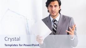  Presentation with whiteboard - Slide deck featuring young-handsome-businessman-in-front background and a  colored foreground