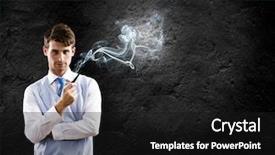  Presentation with pipe - Audience pleasing PPT theme consisting of young handsome businessman in fumes smoking pipe backdrop and a black colored foreground