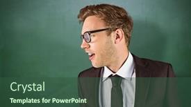  Presentation with green chalkboard - Beautiful theme featuring young handsome businessman looking away against green chalkboard backdrop and a ocean colored foreground