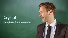  Presentation with green chalkboard - Colorful slide set enhanced with young handsome businessman looking away against green chalkboard backdrop and a ocean colored foreground