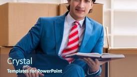  Presentation with moving - Slides enhanced with young-handsome-businessman-moving background and a ocean colored foreground