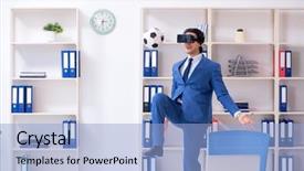  Presentation with soccer - Beautiful presentation theme featuring young handsome businessman playing soccer backdrop and a light blue colored foreground