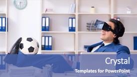  Presentation with young children playing multicultural - PPT theme with young handsome businessman playing soccer background and a ocean colored foreground