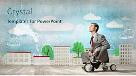  Presentation with three - Cool new presentation theme with young-handsome-businessman-riding-three backdrop and a lemonade colored foreground