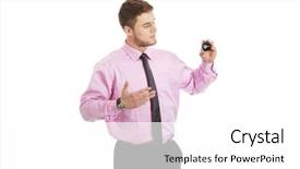  Presentation with billiard - Presentation theme consisting of young handsome businessman showing billiard ball background and a white colored foreground