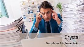  Presentation with work ethic - Presentation theme consisting of stroke headache - young handsome businessman unhappy background and a soft green colored foreground