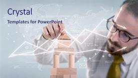  Presentation with wooden building blocks - PPT layouts consisting of young handsome businessman using wooden background and a  colored foreground