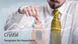  Presentation with wooden building blocks - Amazing PPT layouts having young handsome businessman using wooden backdrop and a  colored foreground