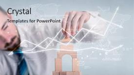  Presentation with wooden building blocks - PPT layouts consisting of young handsome businessman using wooden background and a  colored foreground