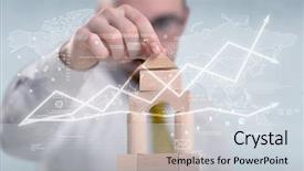  Presentation with wooden building blocks - Presentation theme featuring young handsome businessman using wooden background and a  colored foreground