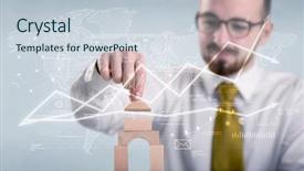  Presentation with wooden building blocks - Slide set featuring young handsome businessman using wooden background and a  colored foreground