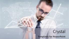  Presentation with wooden building blocks - Presentation consisting of young handsome businessman using wooden background and a  colored foreground