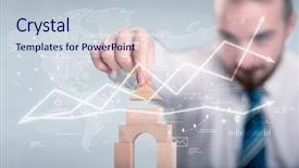  Presentation with wooden building blocks - Colorful presentation enhanced with young handsome businessman using wooden backdrop and a  colored foreground