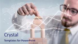  Presentation with wooden building blocks - PPT theme consisting of young handsome businessman using wooden background and a  colored foreground