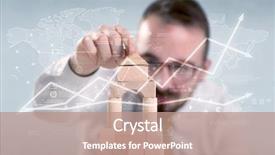  Presentation with wooden building blocks - Slide set with young handsome businessman using wooden background and a coral colored foreground