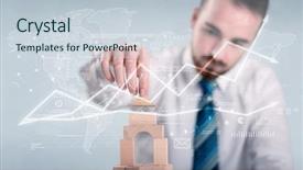  Presentation with wooden building blocks - Colorful PPT theme enhanced with young handsome businessman using wooden backdrop and a  colored foreground