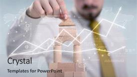  Presentation with wooden building blocks - Audience pleasing PPT theme consisting of young handsome businessman using wooden backdrop and a  colored foreground