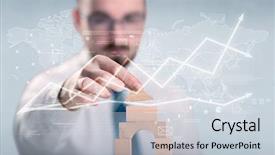  Presentation with wooden building blocks - Theme with young handsome businessman using wooden background and a  colored foreground