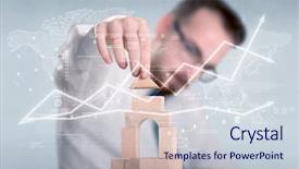  Presentation with wooden building blocks - PPT theme featuring young handsome businessman using wooden background and a  colored foreground