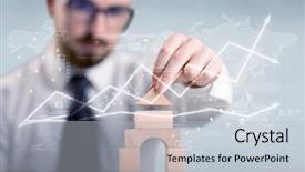  Presentation with wooden building blocks - Amazing presentation having young handsome businessman using wooden backdrop and a  colored foreground