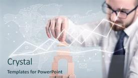  Presentation with wooden building blocks - Beautiful PPT layouts featuring young handsome businessman using wooden backdrop and a  colored foreground