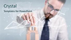  Presentation with wooden building blocks - Presentation design consisting of young handsome businessman using wooden background and a  colored foreground