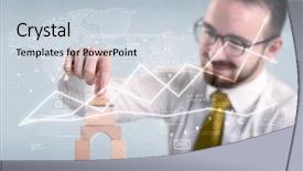  Presentation with wooden building blocks - Beautiful slides featuring young handsome businessman using wooden backdrop and a lemonade colored foreground