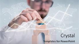  Presentation with wooden building blocks - Beautiful theme featuring young handsome businessman using wooden backdrop and a  colored foreground