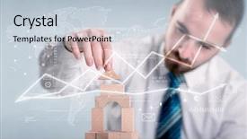  Presentation with wooden building blocks - Presentation enhanced with young handsome businessman using wooden background and a  colored foreground