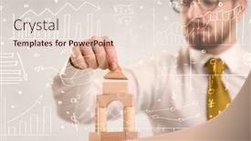  Presentation with wooden building blocks - Colorful presentation design enhanced with young-handsome-businessman-using-wooden backdrop and a lemonade colored foreground