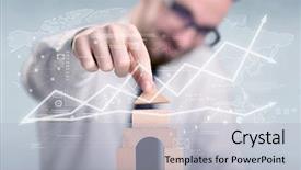  Presentation with wooden building blocks - Cool new slides with young handsome businessman using wooden backdrop and a  colored foreground