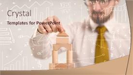  Presentation with wooden building blocks - Slide deck with young-handsome-businessman-using-wooden background and a lemonade colored foreground