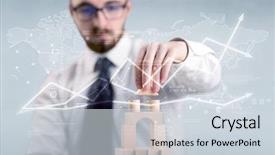  Presentation with wooden building blocks - Cool new PPT layouts with young handsome businessman using wooden backdrop and a  colored foreground