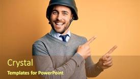  Presentation with military camera - Presentation theme consisting of young-handsome-businessman-wearing-military background and a tawny brown colored foreground