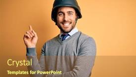  Presentation with military camera - Cool new slides with young-handsome-businessman-wearing-military backdrop and a red colored foreground