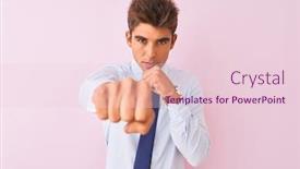  Presentation with violence - Cool new slide set with young handsome businessman wearing shirt and tie standing over isolated pink background punching fist to fight aggressive and angry attack threat and violence backdrop and a lemonade colored foreground