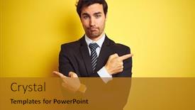  Presentation with direction - Cool new theme with young-handsome-businessman-wearing-suit backdrop and a gold colored foreground