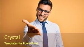  Presentation with hand palm - Slide deck featuring young-handsome-businessman-wearing-tie background and a tawny brown colored foreground