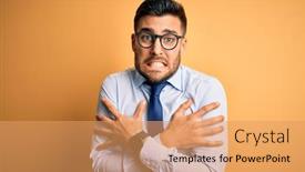  Presentation with sad - Presentation enhanced with young-handsome-businessman-wearing-tie background and a coral colored foreground