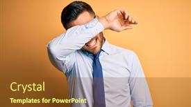  Presentation with blind - Presentation design featuring young-handsome-businessman-wearing-tie background and a tawny brown colored foreground