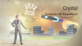  Presentation with crown - Amazing slides having young handsome businessman wearing white paper crown backdrop and a coral colored foreground