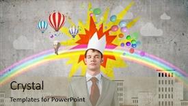  Presentation with crown - Slide deck consisting of young handsome businessman wearing white paper crown background and a coral colored foreground