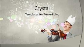  Presentation with crown - PPT theme consisting of young handsome businessman wearing white paper crown and playing violin background and a light gray colored foreground