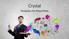  Presentation with brush - Presentation enhanced with young handsome businessman with brush in hand background and a light gray colored foreground