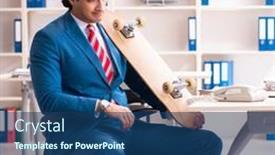  Presentation with office - Presentation theme enhanced with young-handsome-businessman-with-longboard background and a ocean colored foreground